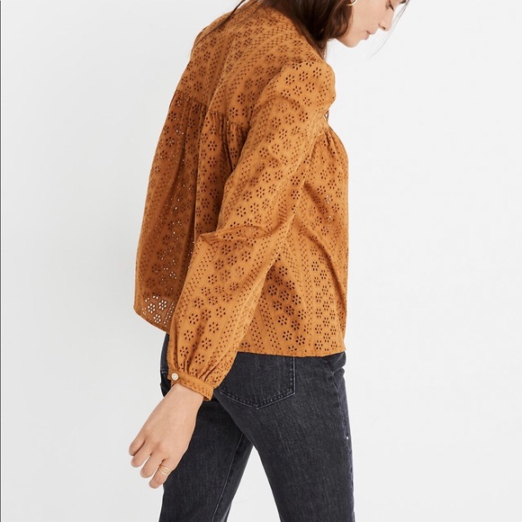 madewell eyelet double tie peasant top